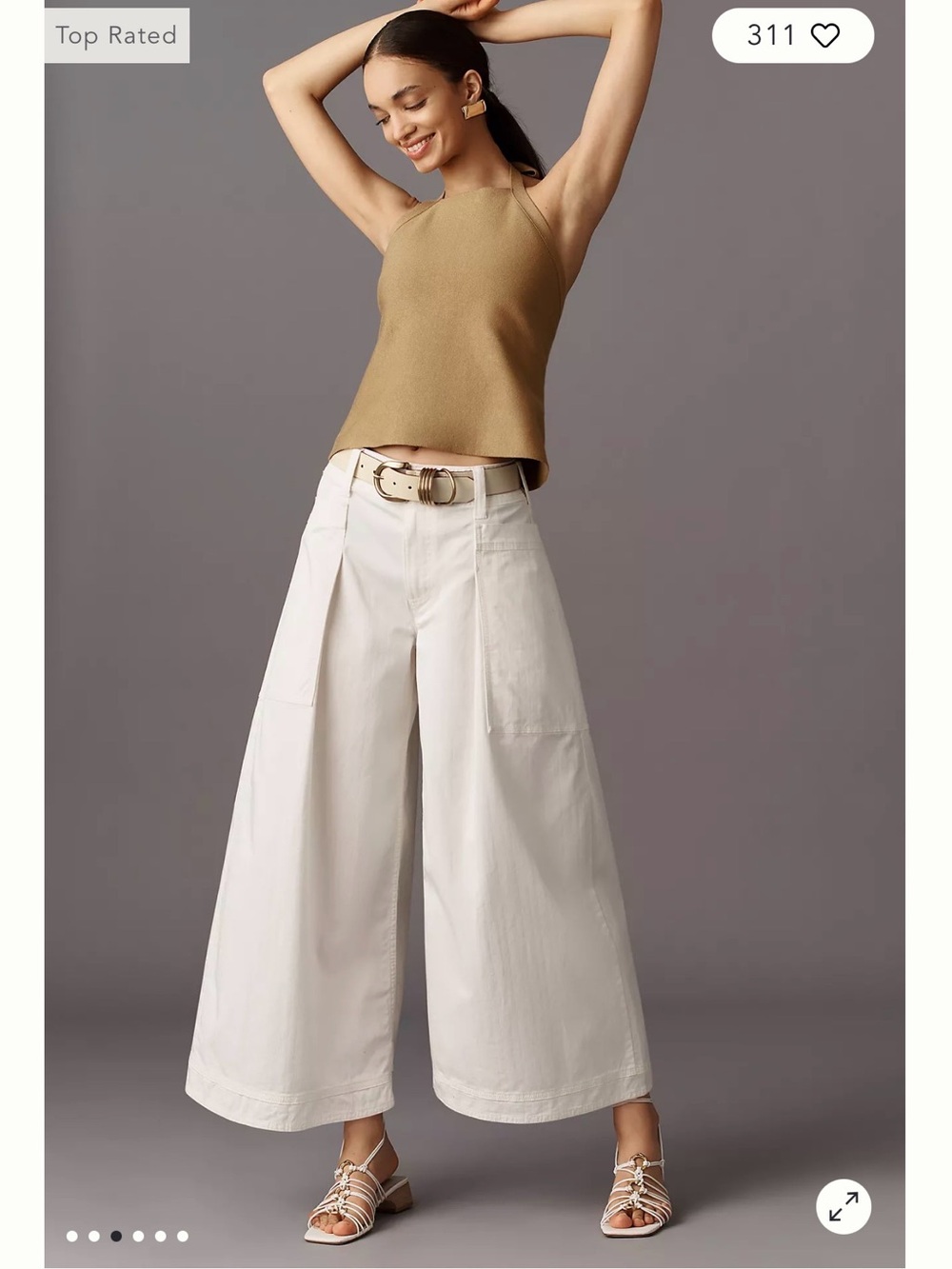 Wide Leg Cropped Pants in cream